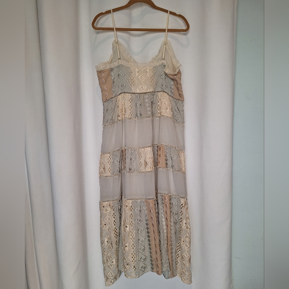 Love Sam Cream And Ice Blue With Lace And Embroidery Spaghetti Strap Midi Dress - Picture 6 of 9